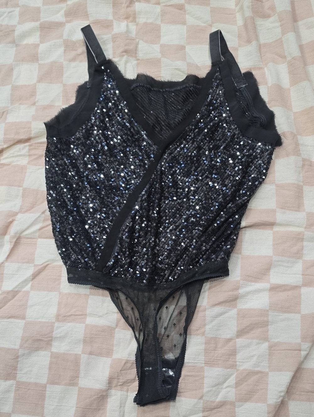 Black Sequin Wrap Bodysuit - Elegant Women's Top